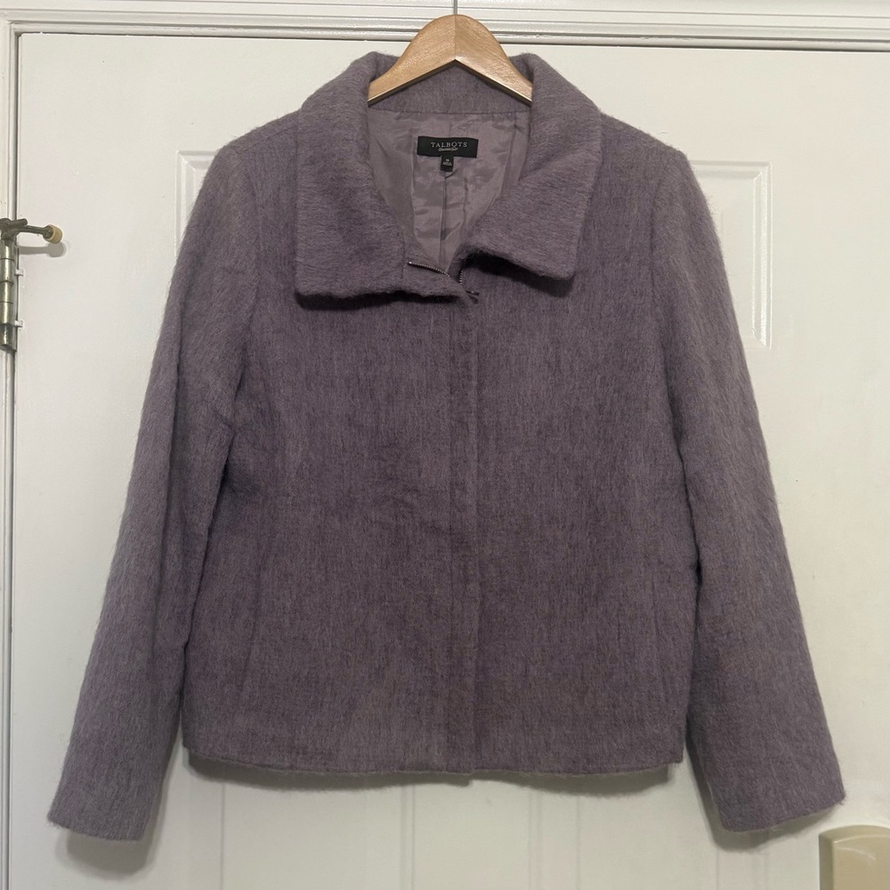 Talbots Size 16 Lavender Zip Wool Alpaca Mohair Lined Zip Cuff Collard Jacket